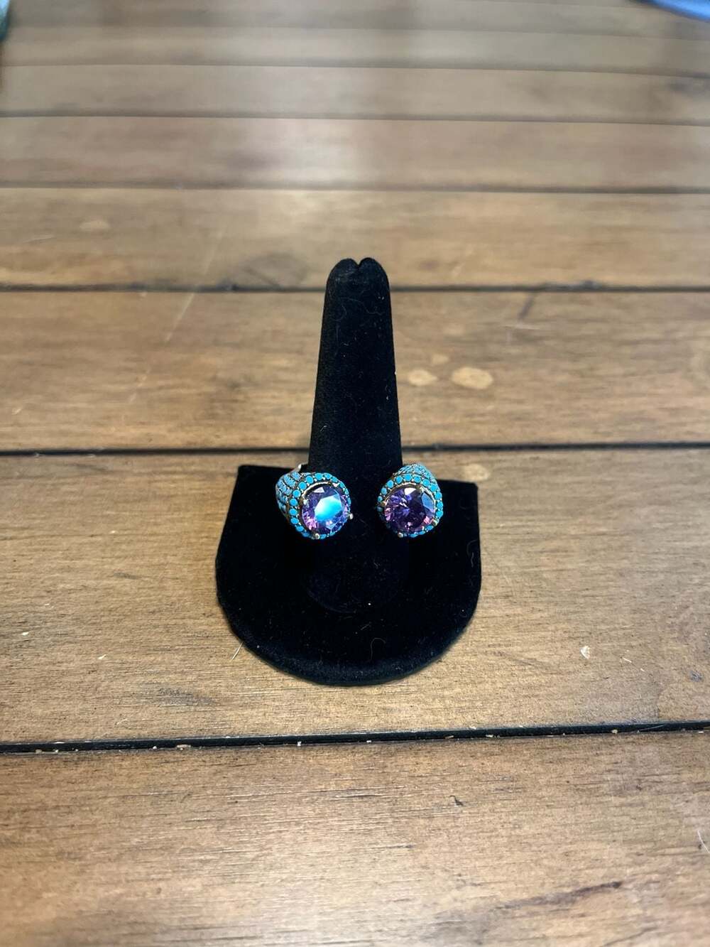 Kenneth Jay Lane KJL Faux Amethyst and Turquoise Pave Bypass Ring